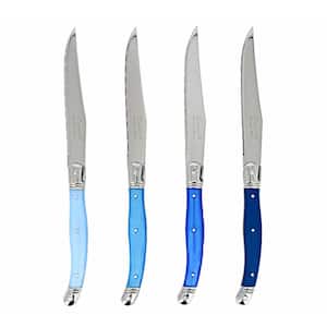 Laguiole 4.5 in. Stainless Steel Full Tang 4-Piece Serrated Steak Knife Set, Shades of Blue