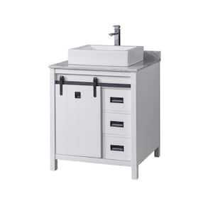 Da Vinci 32 in. W x 25 in. D x 36 in. H Bath Vanity in White with White Carrara Marble Top with white vessel sink