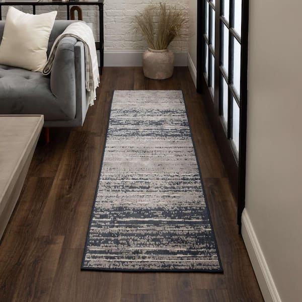 Chaffee Graphite 2 ft. 1 in. x 5 ft. Transitional Abstract; Striped Painterly Linear Runner Rug