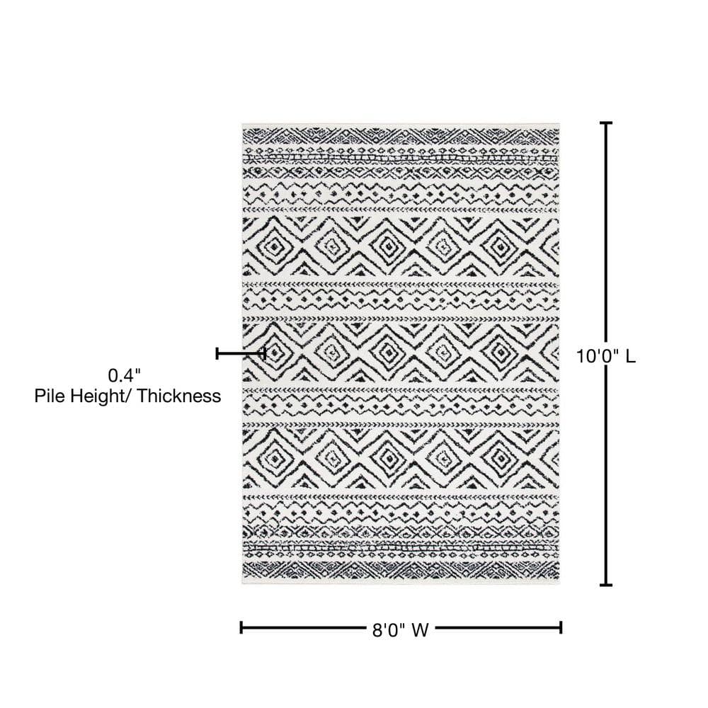 8' x 10' Black and Ivory Geometric Synthetic Area Rug