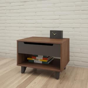 Alibi 1-Drawer Walnut and Charcoal Nighstand