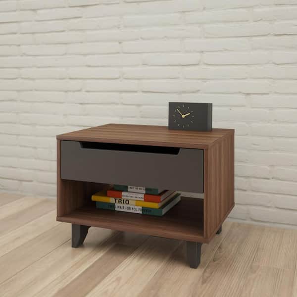 Nexera Alibi 1-Drawer Walnut and Charcoal Nighstand