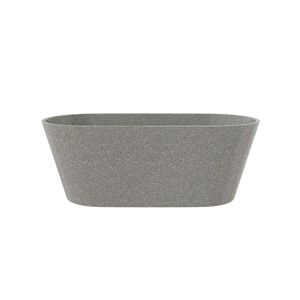 59 in. x 29 in. Terrazzo Stone Solid Surface Flatbottom Freestanding Soaking Bathtub in Gray