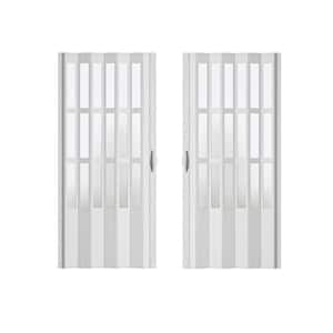 76 in. x 78.75 in. White Dual Layer 3 Lite Frosted Acrylic and Vinyl Accordion Door with Hardware