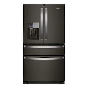 36 in. 24.5 cu. ft. Wide French Door Bottom Mount Refrigerator in Black Stainless with Maximum Ice Capacity