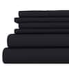 Becky Cameron 6-Piece Black Solid Microfiber Queen Sheet Set IEH-6PC-QUEEN-BL