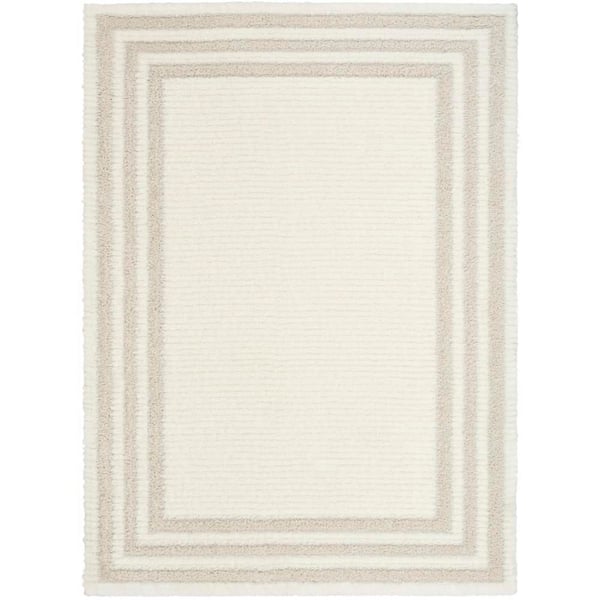 Pacific Shag Ivory Beige 8 ft. x 10 ft. Geometric Contemporary Area Rug