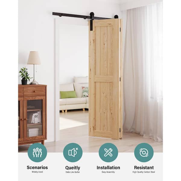 5 ft. /60 in. I Shape Frosted Black Bi-Folding Sliding Barn Door Hardware Track Kit for Double Doors