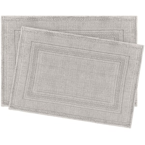 Cotton Stonewash Racetrack Taupe Gray 20 in. x 32 in Solid Bordered 2-Piece Bath Rug Set