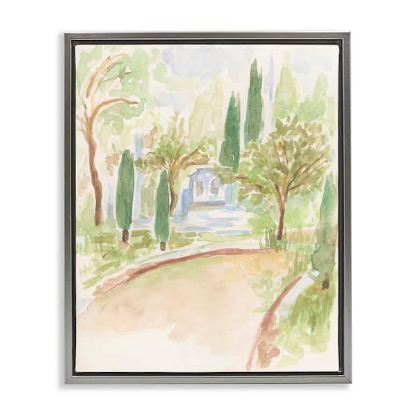 Stupell Industries Path to Cottage Abstract by June Erica Vess Gray Floater Frame Nature Graphic Art Print 31 in. x 25 in.