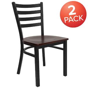 Mahogany Wood Seat/Black Metal Frame Restaurant Chairs (Set of 2)