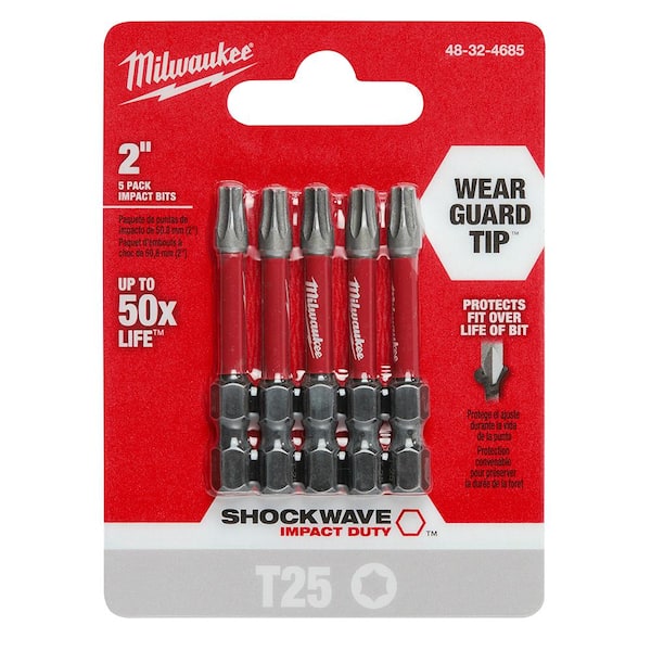 Milwaukee T25 Torx 2in Screwdriver Shockwave Impact Duty Steel Power Bits 5pack for sale online