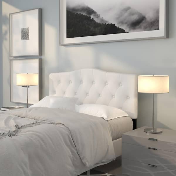 White Cambridge Tufted Upholstered Headboard for Full Size Bed, Adjustable Height Contemporary Fabric Tufted Headboard