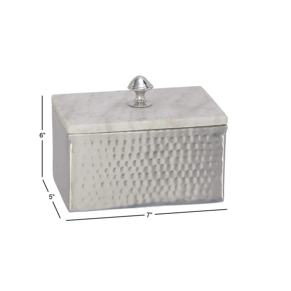 Gray Marble and Silver Metal Rectangular Jewelry Box