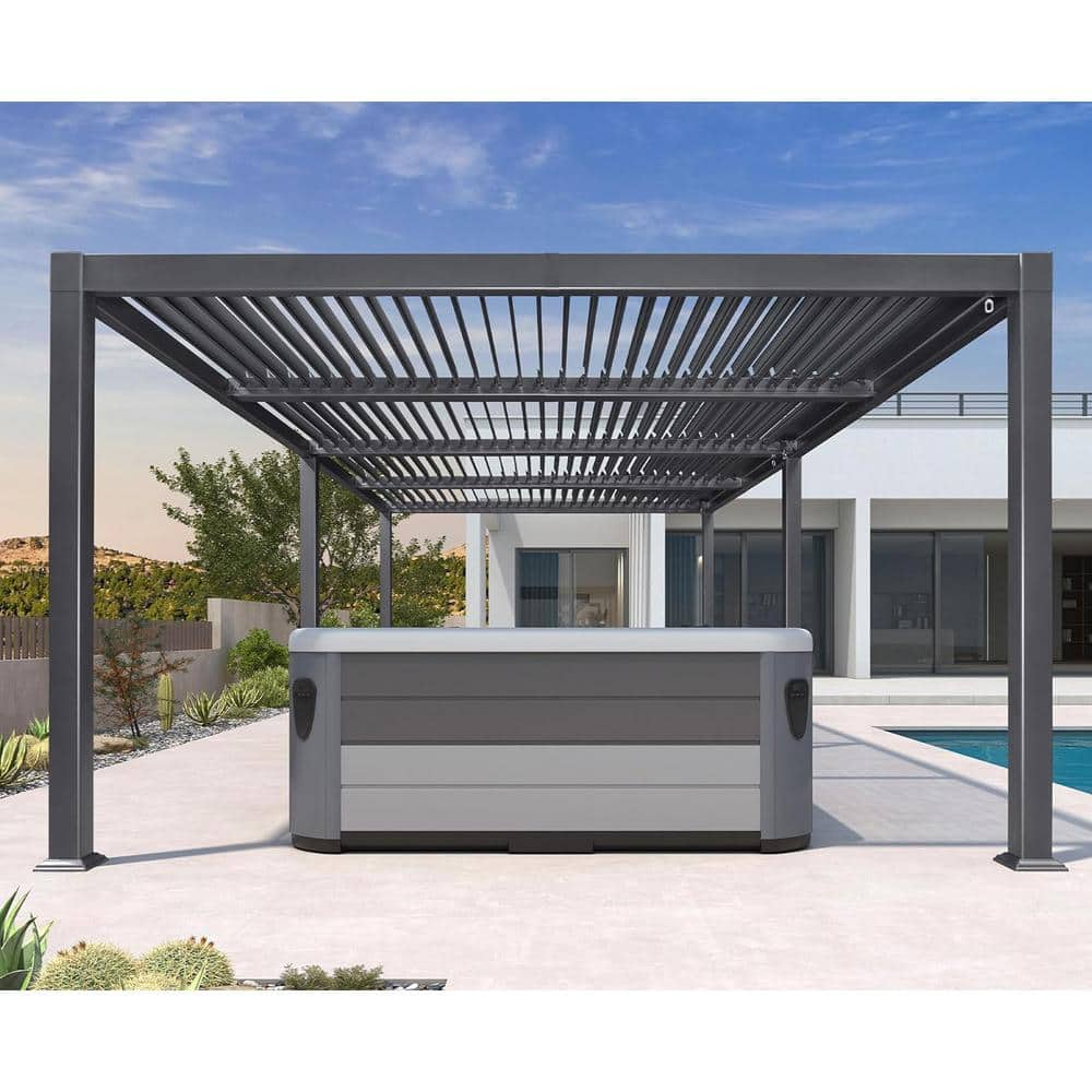 PURPLE LEAF 11 ft. x 23 ft. Gray Louvered Pergola Large Patio Aluminum ...