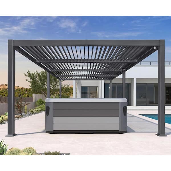 PURPLE LEAF 11 ft. x 23 ft. Gray Louvered Pergola Large Patio Aluminum Pergola with Adjustable Roof for Deck Backyard Hardtop Gazebo