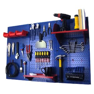 32 in. x 48 in. Metal Pegboard Standard Tool Storage Kit with Blue Pegboard and Red Peg Accessories