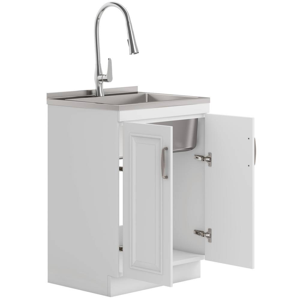 Darwin White 24 Inch Laundry Cabinet with Stainless Steel Sink