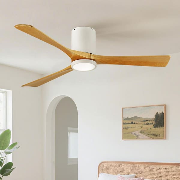 42 Inch Indoor White Solid Wood 6 Speeds Remote Ceiling Fan with 3 Colors Dimmable LED Light and Reversible DC Motor