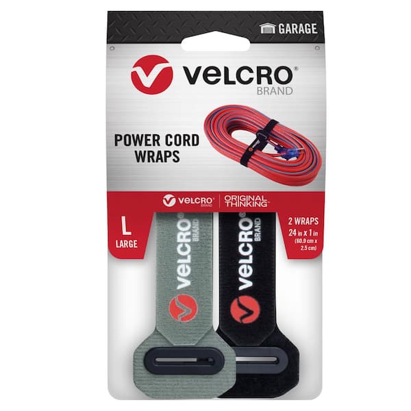 VELCRO Power Cord Wraps 24 in. x 1 in. Black and Grey with Black Slotted Grommet 2 ct. 6/24