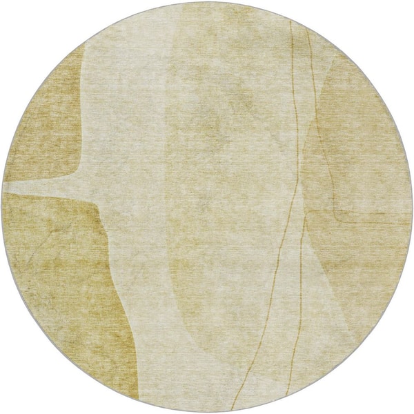 Dream Shag Premium Machine Washable Abstract ADS696 Gold 8 ft. x 8 ft. Round Rug