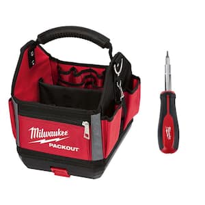 10 in. PACKOUT Tote with 11-in-1 Multi-Tip Screwdriver with Square Drive Bits