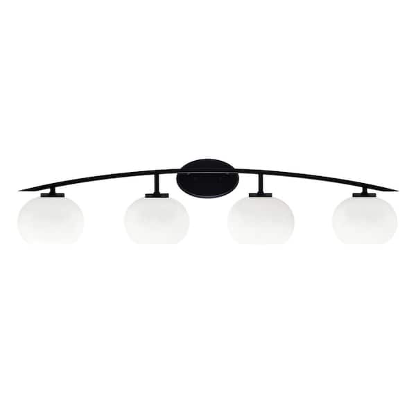Unbranded Siena 40 in. 4-Light Matte Black Vanity-Light with 7 in. White Muslin Glass Shades No Bulbs Included