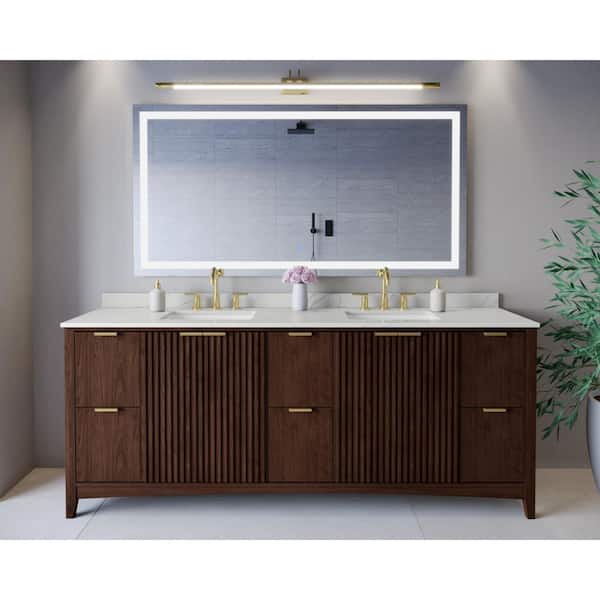Palmilla 84 in. Double Freestanding Dark Walnut Bath Vanity with Giotto Quartz Top Assembled