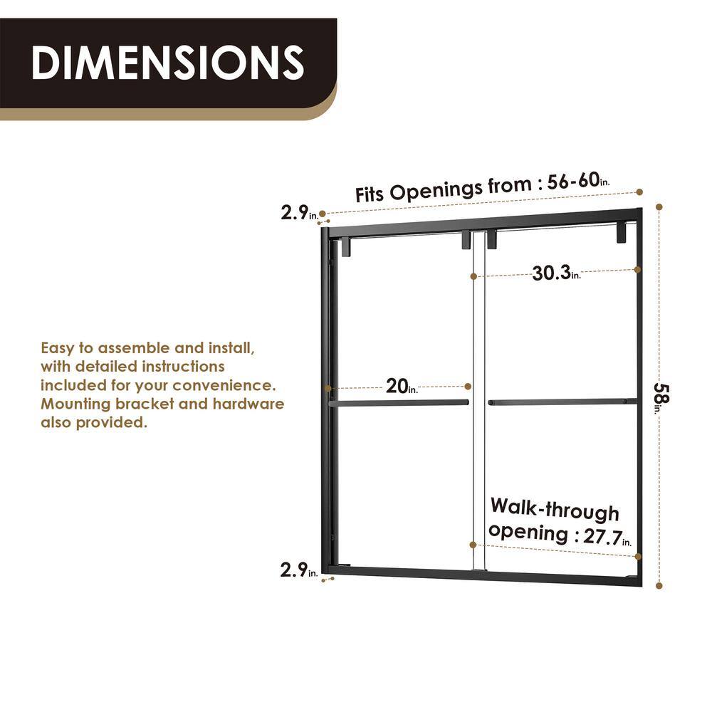 Caspar 60" Matte Black Clear Glass Frameless Tub Door