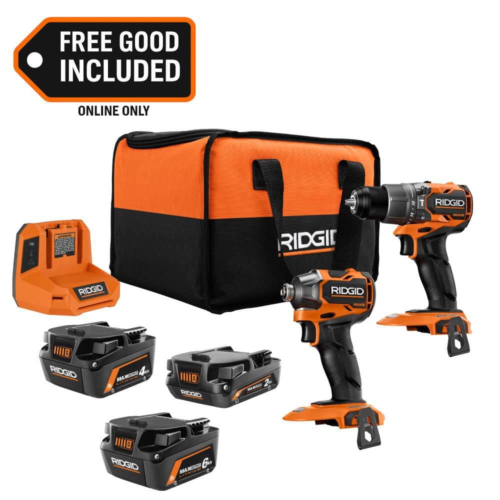 Ridgid 18V NUKE SubCompact Brushless 2-Tool Combo Kit w/ (2) MAX Batteries, & Charger w/ 18V 6.0 Ah MAX Battery