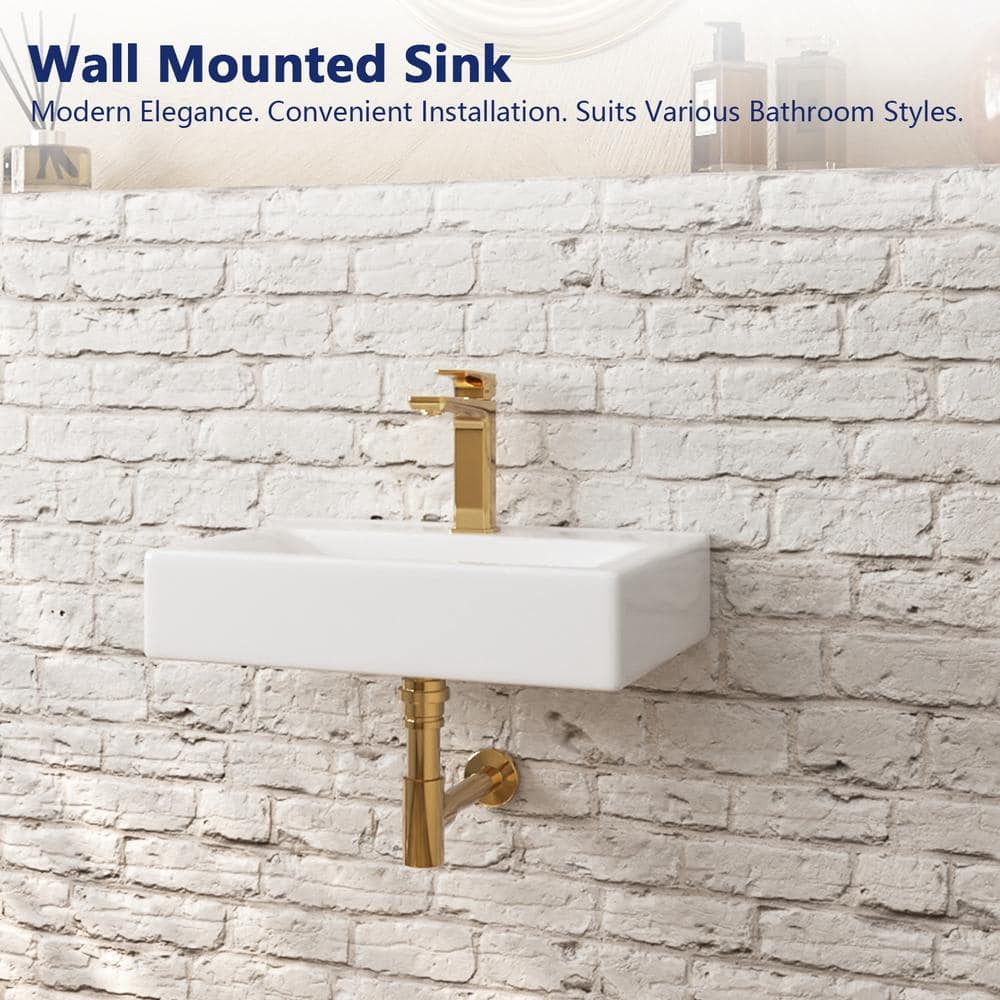 18'' White Ceramic Wall-Mount Bathroom Sink with Faucet Hole