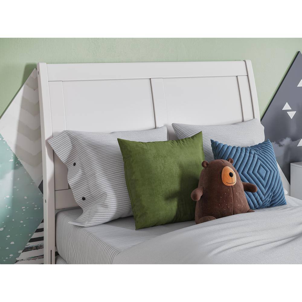 White Twin Solid Wood Platform Bed with Trundle and Headboard