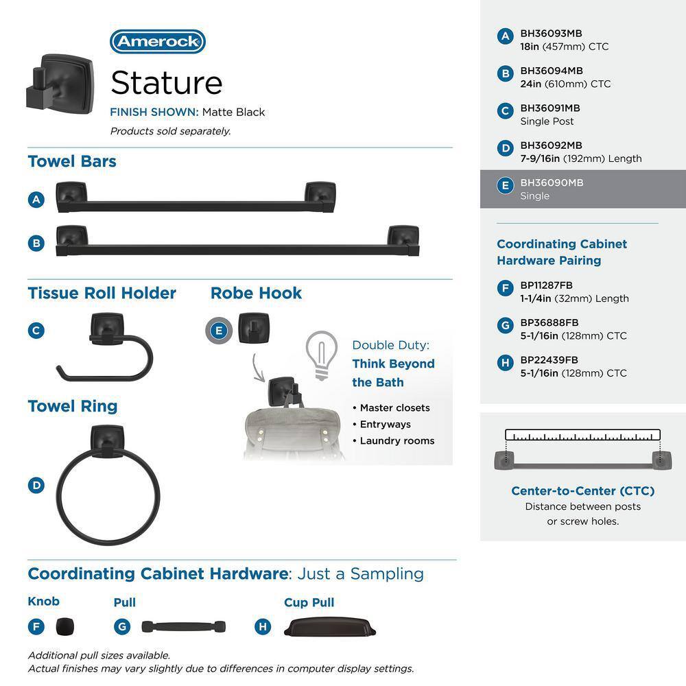 Matte Black Stature Single Prong Wall Mounted Robe Hook