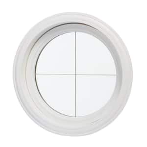 24.5 in. x 24.5 in. Clear Glass Round Picture Vinyl Insulated Window with Platinum Cross Design, White