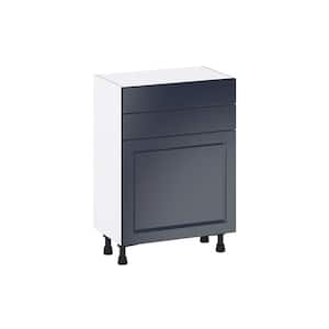 24 in. W x 14 in. D x 34.5 in. H Devon Painted Blue Shaker Assembled Shallow Base Kitchen Cabinet with 2 Drawers