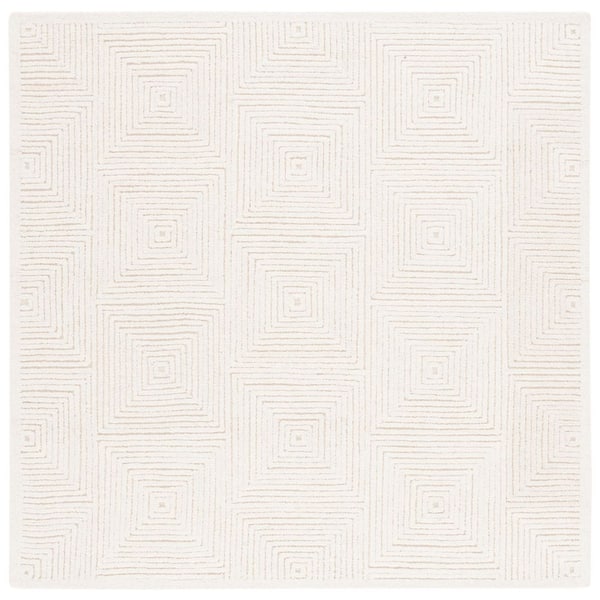 Textural 8 ft. x 8 ft. Square Ivory Geometric Solid Color Area Rug