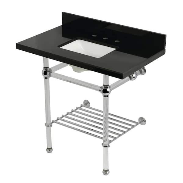 Kingston Brass Templeton 36 in. Granite Console Sink with Acrylic Legs in Black Granite/Polished Chrome