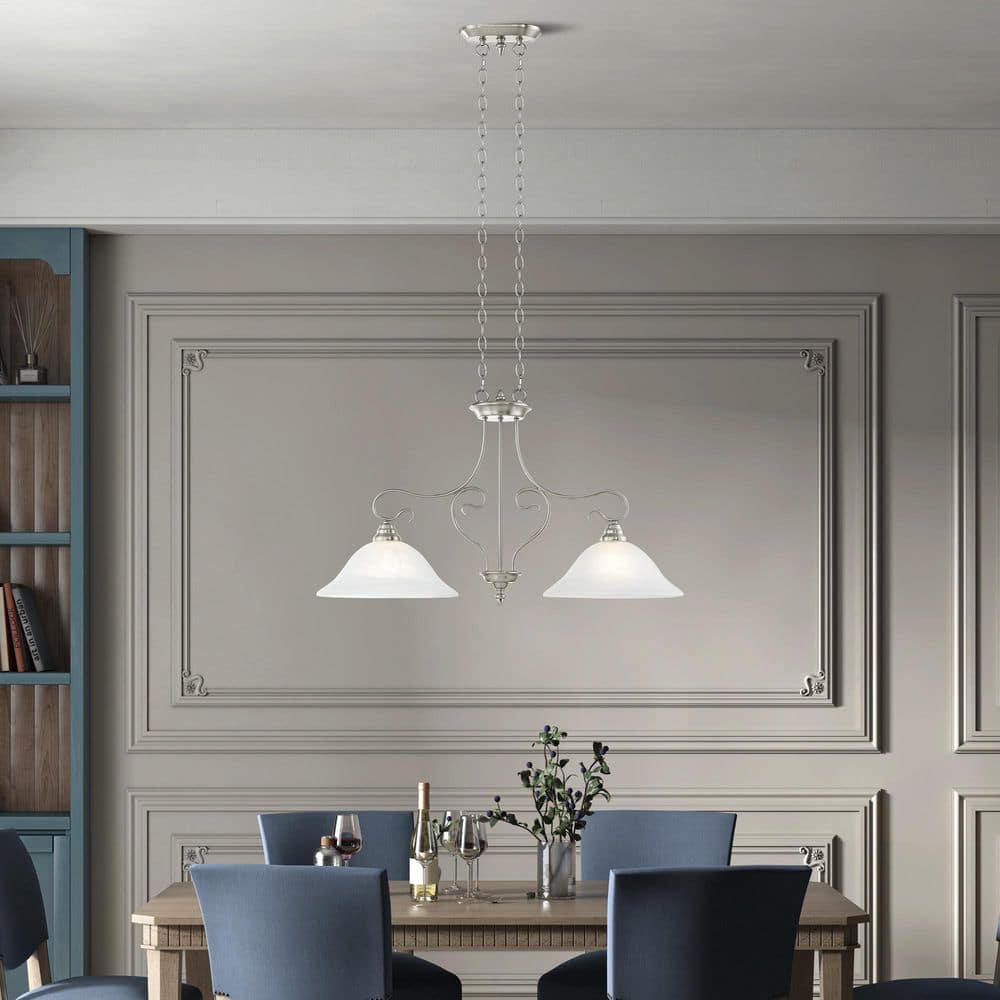 Elegant Brushed Nickel Island Light with White Alabaster Glass