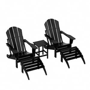 Laguna (5-Piece) Outdoor Patio Classic HDPE Folding Adirondack Chair with Ottoman and Side Table Set in Black