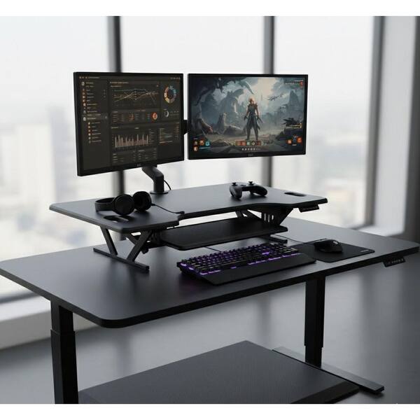 ROCELCO 46 in. W Black Height Adjustable Standing Desk Converter