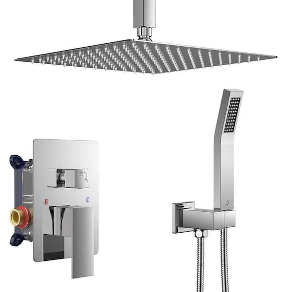 androme 10 in. 2-Jet High-Pressure Rainfall Bathroom Shower System w/Combo Set Handheld Shower Head in Chrome (Valve Included)