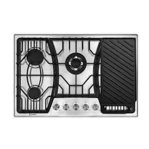 30 in. 5-Burners Recessed Gas Cooktop in Stainless with Cast Iron Baking Pan and Griddle