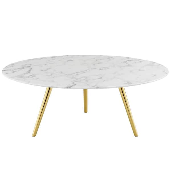 Lippa 40 in. White Round Faux Marble Coffee Table with Gold Tripod Base