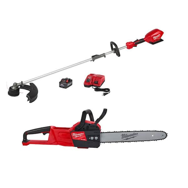 Milwaukee M18 FUEL 18V Lithium-Ion Brushless Battery QUIK-LOK String Trimmer 8.0Ah Kit with M18 FUEL 16 in. Chainsaw (2-Tool)
