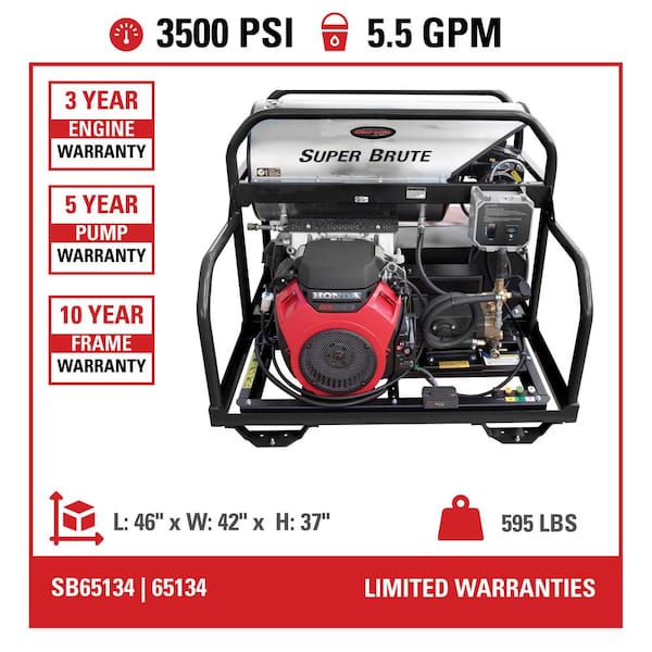 3500 PSI 5.5 GPM Hot Water Belt Drive Gas Pressure Washer, Honda Engine, Heavy-Duty Commercial Power Washer