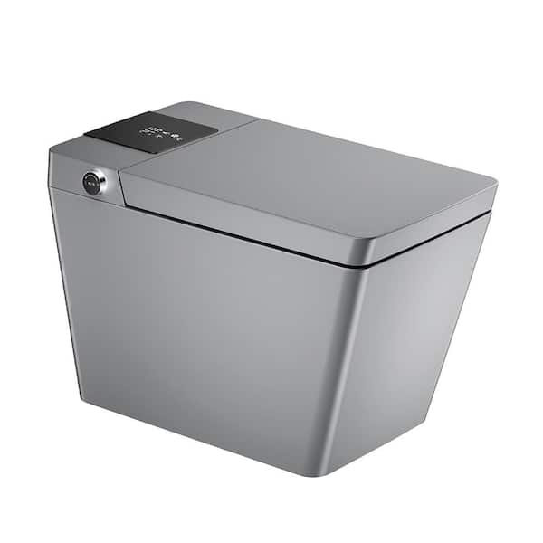 AD Elongated Smart Bidet Toilet 1.28 GPF in Matte Gray with Auto Open/Close, Auto Flush, Heated Seat and Foot Sensor