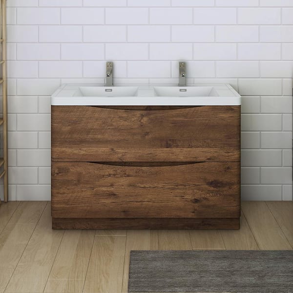Fresca Tuscany 48 in. Modern Double Bath Vanity in Rosewood with Vanity Top in White with White Basin