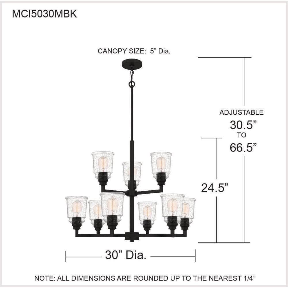 McIntire Matte Black 9-Light Chandelier with Clear Seedy Glass