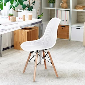 White Plastic Hollow Out Chair Mid Century Modern Wood-Leg Seat