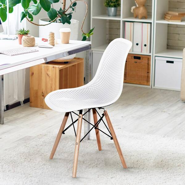 Costway Set of 4 Plastic Hollow Out Chair Mid Century Modern Wood Leg Seat White